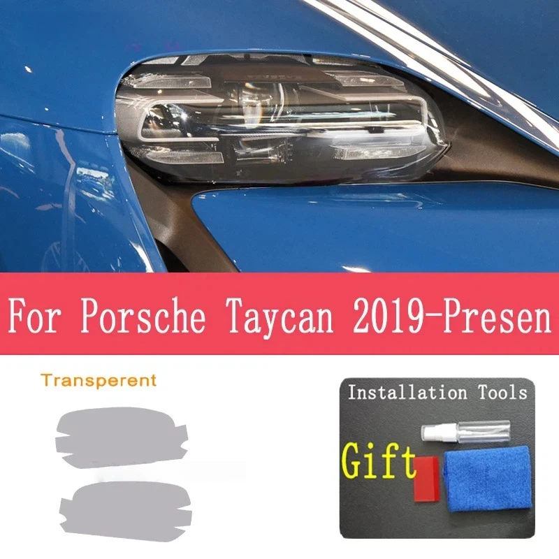 Car Headlight Protective Film Front Light Transparent Smoked Black TPU Sticker For Porsche Taycan 2019 2022 Cross Turismo Sport