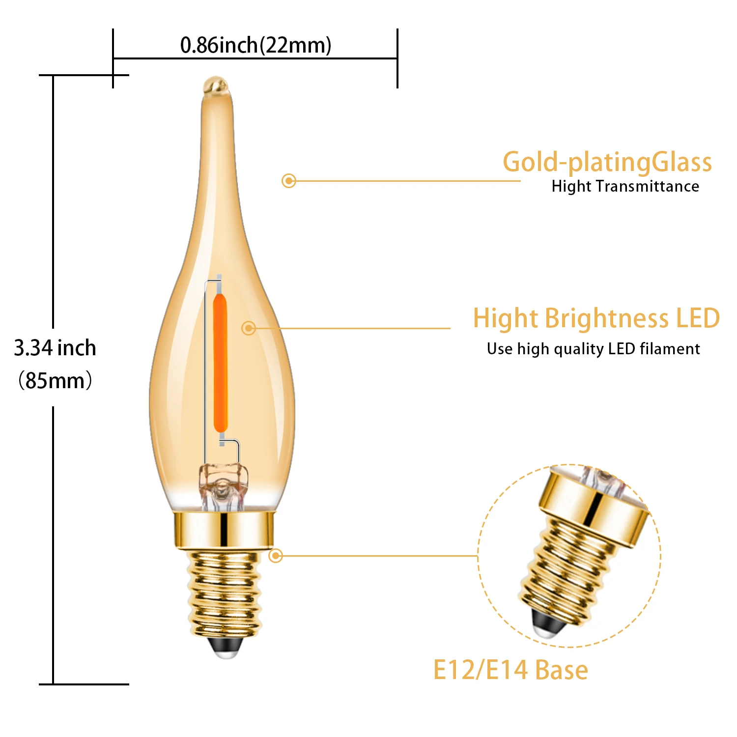 Filament Led bulb E14 220V 1W E12 110V Vintage Warm White Replaceable Retro For Chandelier Crystal Lamp Decoration Living Room