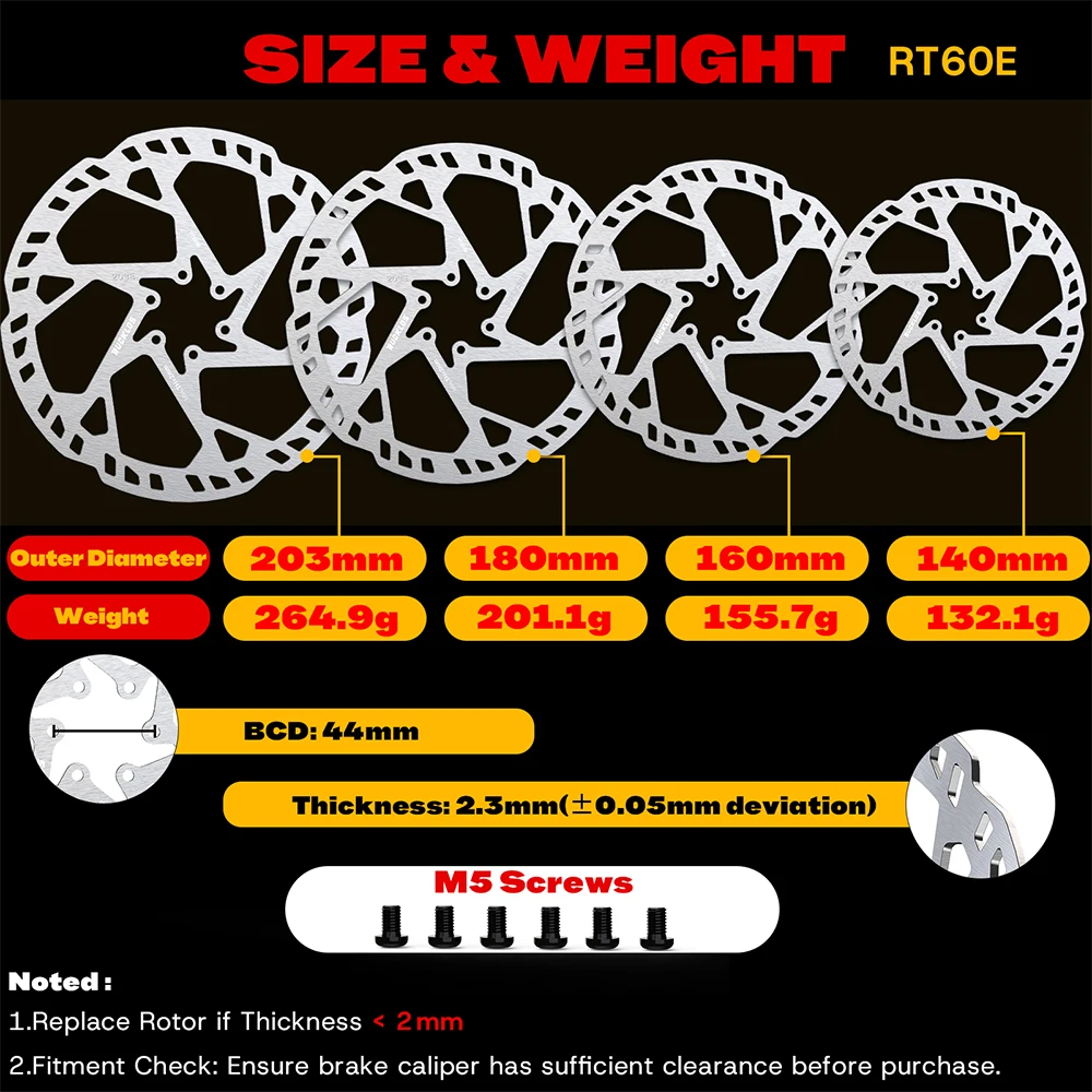 BUCKLOS 2.3MM E-Bike Brake Disc 220MM Electric Bicycle Rotor 140/160/180/203MM Dirt Bike Disc Brake Rotor For Surron Segway Tala