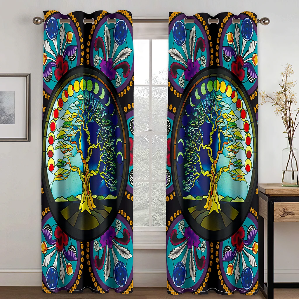 Abstract Symmetrical Pattern Wolf Woman 3D Curtain Applicable Living Room Bedroom Kitchen Balcony Window Decoration 2 Panels