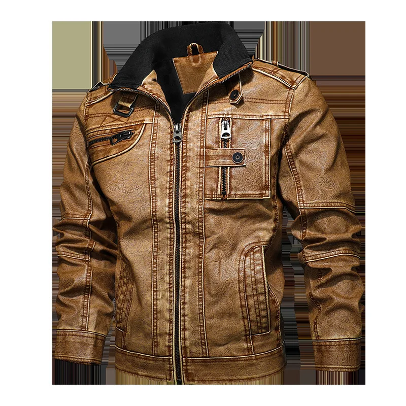 

Causal Motorcycle Jackets Plus Size 8XL 3D Stand Collar Thick Tops Autumn Winter Brand Leather Jacket Men Vintage Biker PU Coat