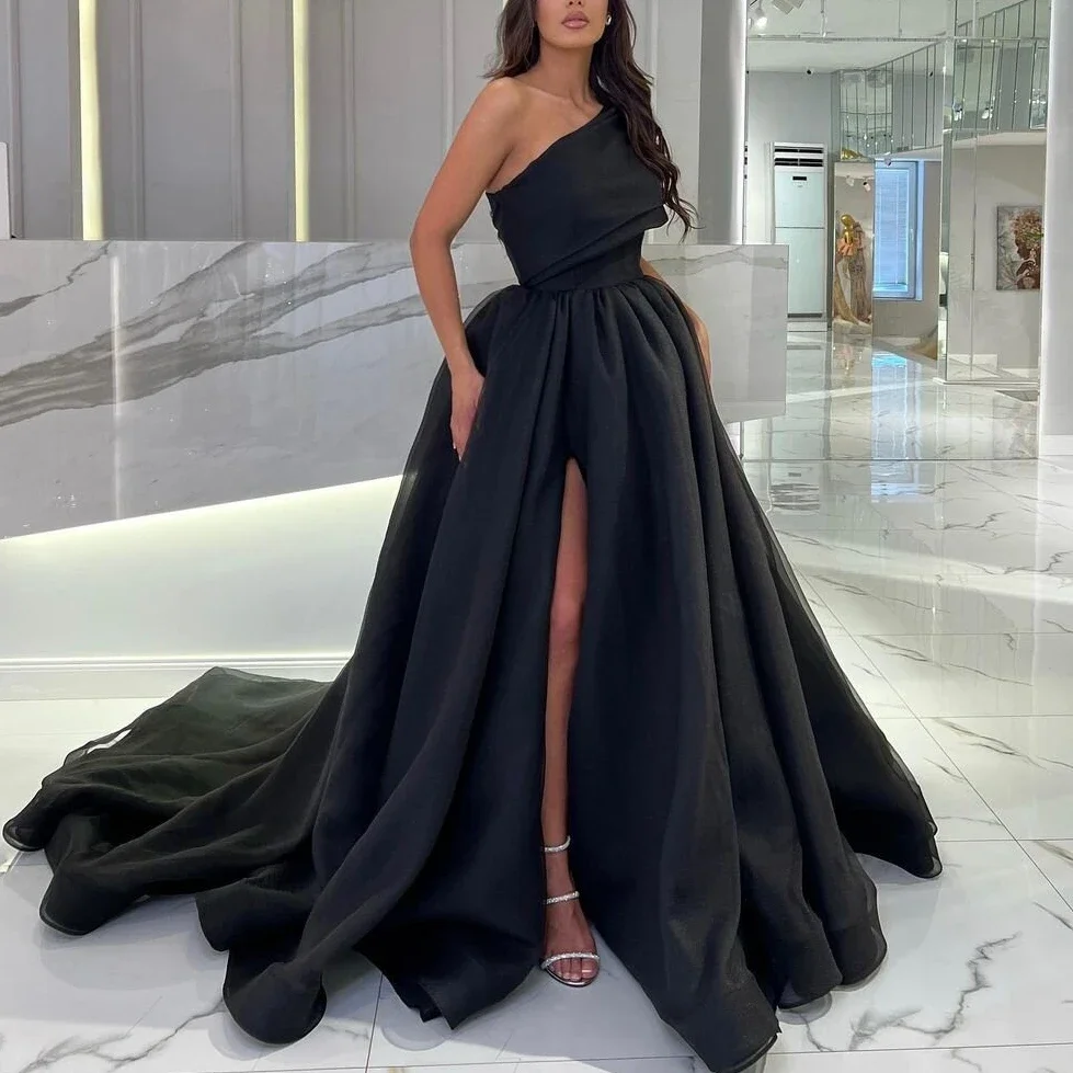 2024 New Split Design Prom Customized One Shoulder Evening Customized Long Organza A Line Mal Prom Wedding Party Customized Robe