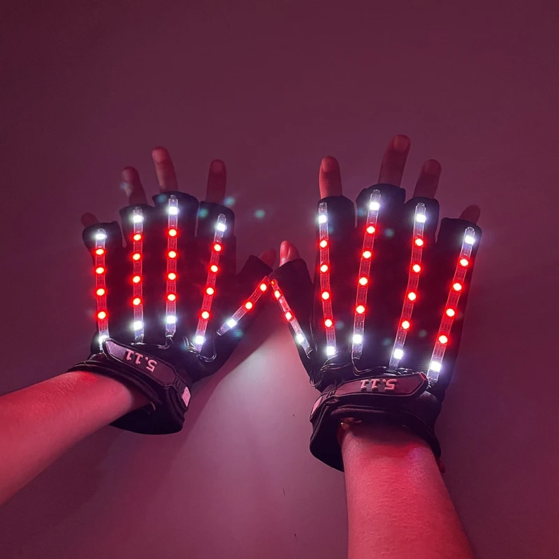 1Pair Rechargeable LED Glowing Gloves Glow Party Props Luminous Flashing Glove Stage Costume DJ Bar Supplies Color Changing