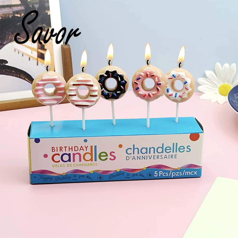 

5PCS Cartoon Cake Candles Hot Selling Donuts Happy Birthday Children's Party Decorations Romantic Valentine's Day Gifts