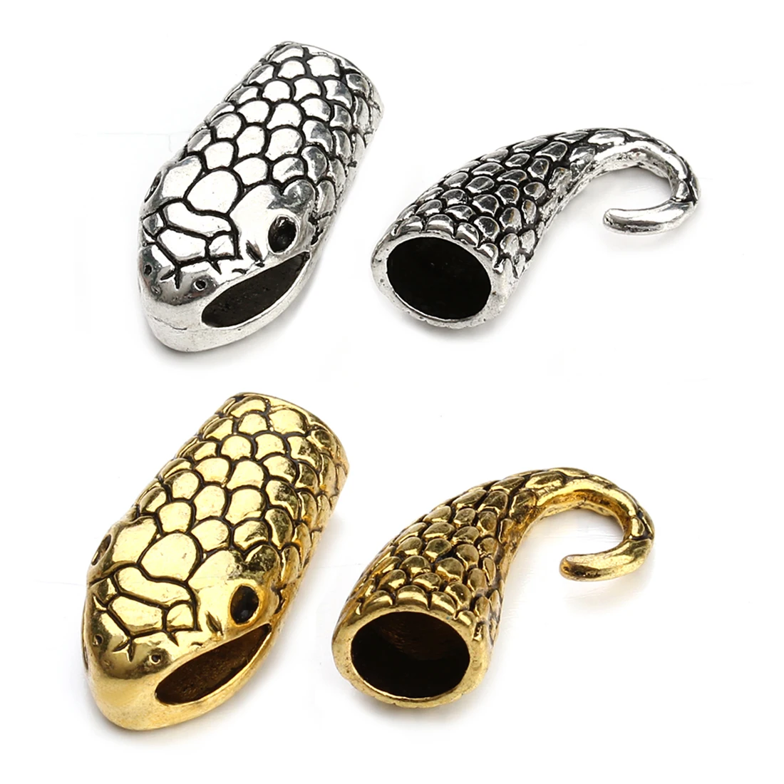 10pcs/lot 7mm Snake Head Shape Clasps Hooks Gold Silver Color Metal End Caps For Connector DIY Jewelry Making  Leather Bracelet
