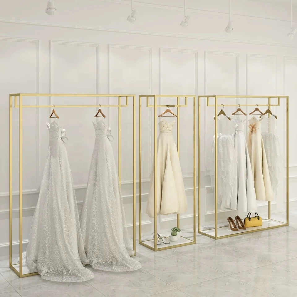 Wholesale Simple Design Metal Wedding Prom Dress Clothing Store Clothing Display Shelf for Store Trials