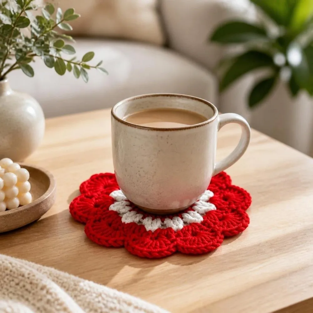 Ins Style Knitted Crochet Flower Coasters Heat Resistant Handmade Trivet Mats Home Decor Non Slip Coffee Cup Mat Coffee Cup Use