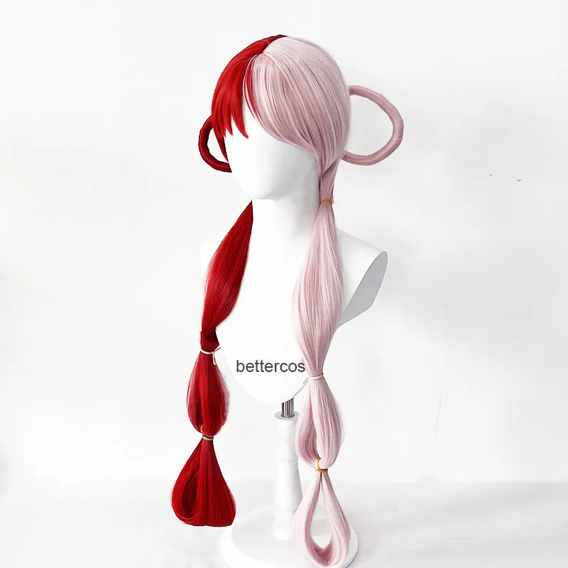 Uta Cosplay parrucca Anime One Piece Uta Red Pink capelli resistenti al calore parrucca di Halloween auricolare puntelli donna ragazza Cosplay + parrucca Cap