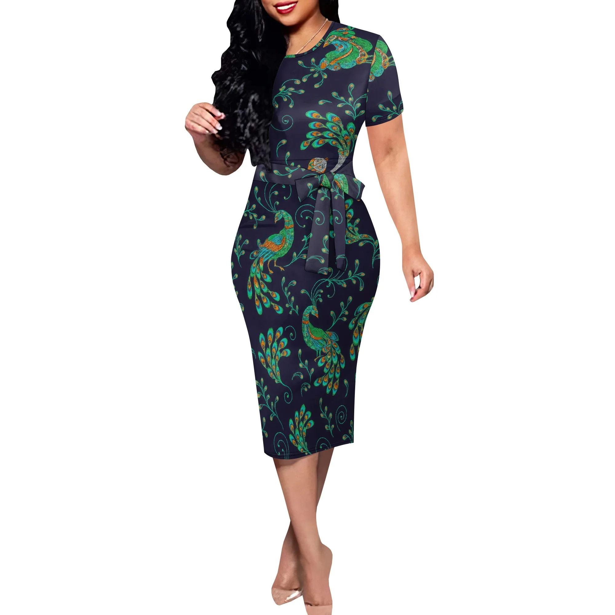 

Elegant Ladies Summer Casual Fashion Slim fit Dress Sexy mini Business Work Short Sleeve midi Dresses