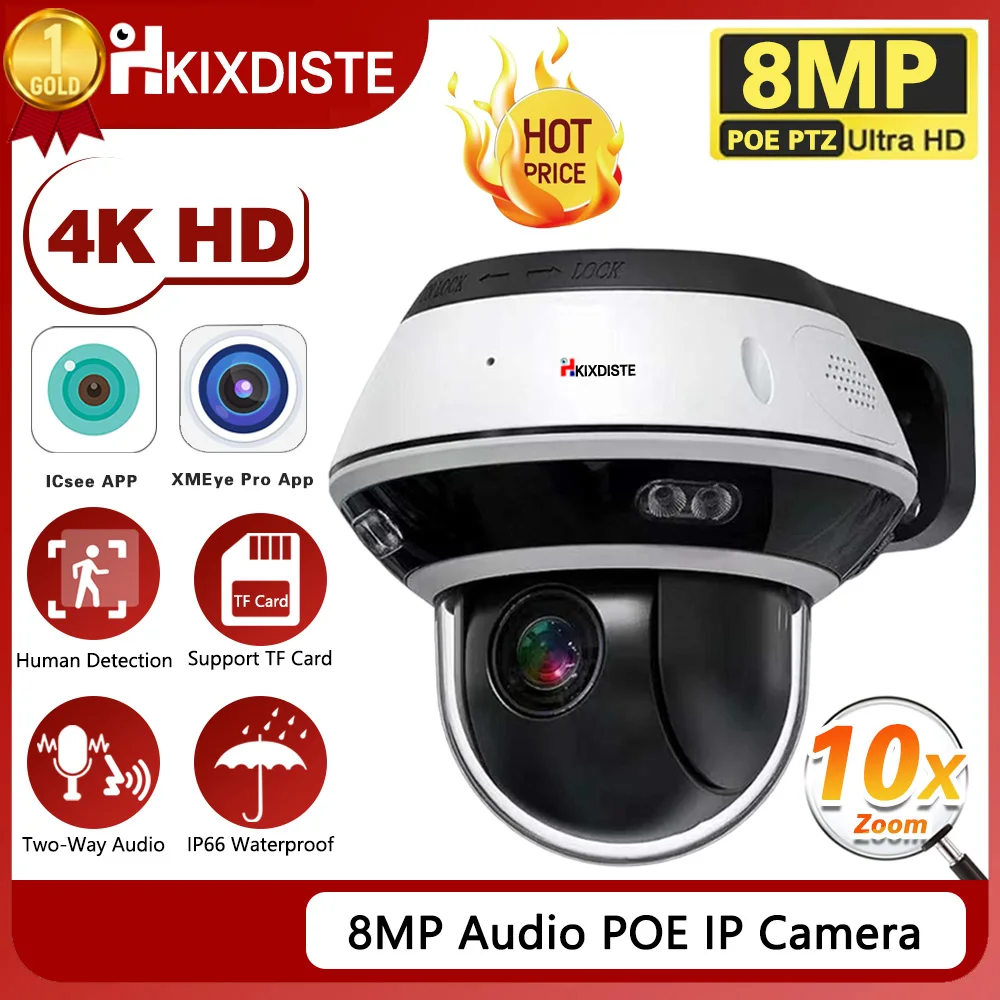 

4K 8MP Surveillance IP Camera POE 10X Optical Zoom 2160p Ultra HD Video Outdoor Security IP Cameras PTZ Smart Home CCTV XMEye