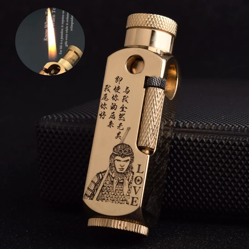 Retro Heavy-duty Groove Shaped Brass Lighter Laser Engraved Hexagonal Pattern Personalized Retro Creative Windproof Lighter
