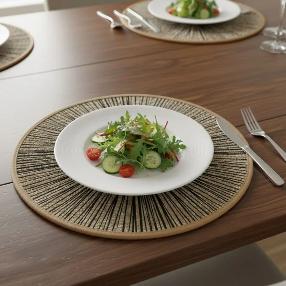 4PCS Ray Pattern Round Burlap Macrame Placemats Rustic Style Retro Dinnerware Mat 38CM Bohemia Jute Tableware Mat Wedding