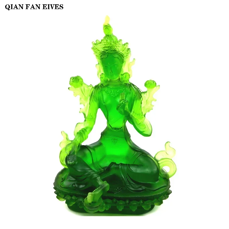 

Green Tara Buddha Statue Modern handmade art sculpture Liuli figures Buddhist ornaments Home Feng Shui Decoration Statue