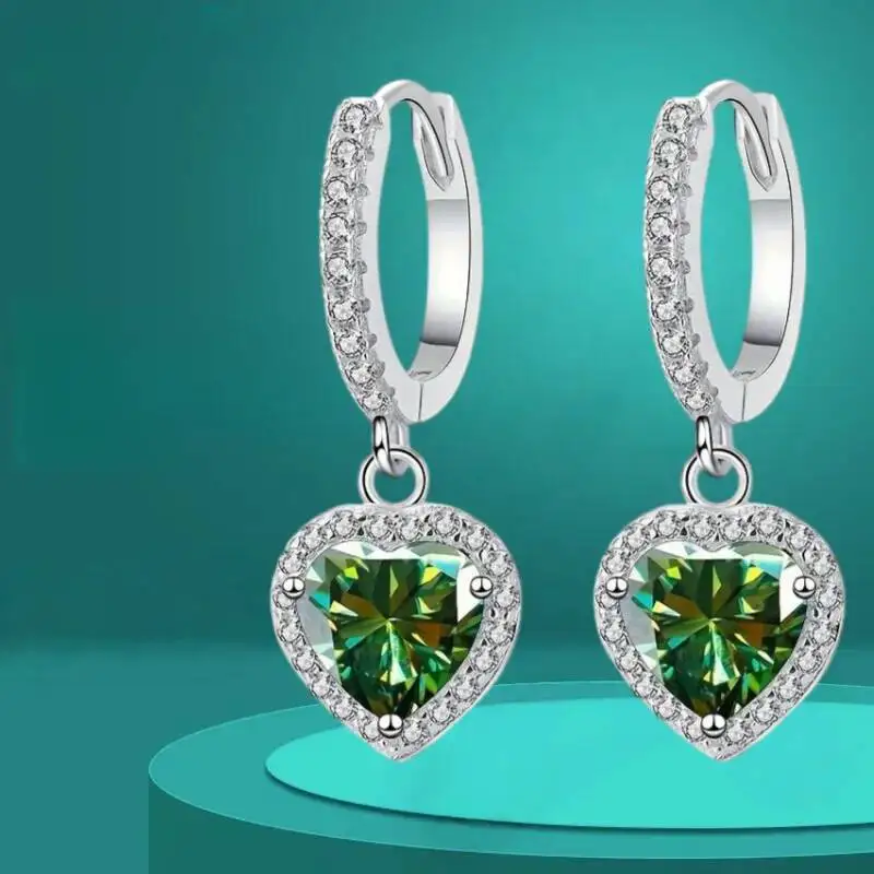 JoiasHome 100% Real Moissanite Heart Cut Drop 1.0CT D VVS1 Lab Diamond Sterling Silver Earrings Jewelry For Women