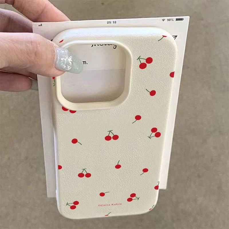 可愛いチェリー柄のiPhoneケース iPhone 17 11 13 12 15 14 16 Pro Max XS XR X 7 8 Plus SE 17 Air対応 キャンディーカラー ライチテクスチャ ソフトカバー