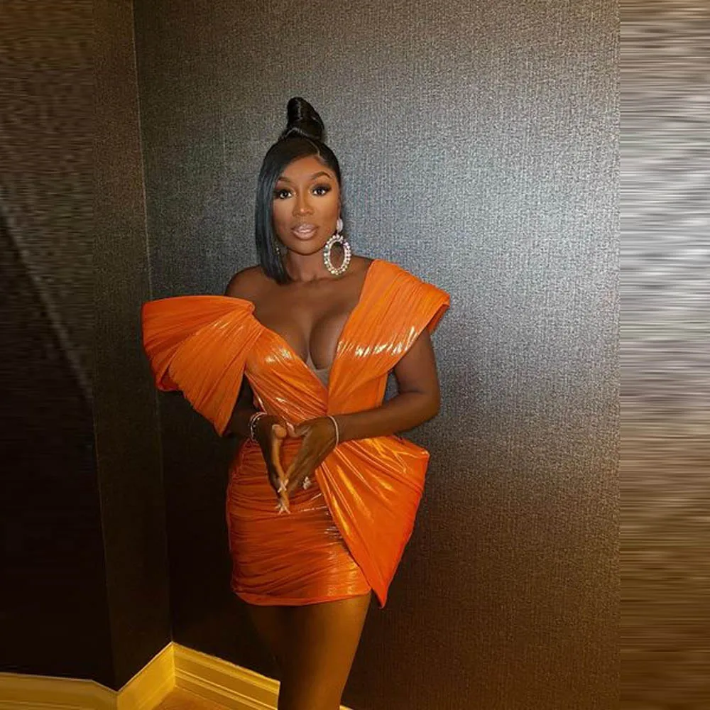 Orange Short Cocktail Dresses Pleats Off The Shoulder Sexy Black Girls Aso EbiEvening Party Dress Birthday Gowns For Photo Shoot