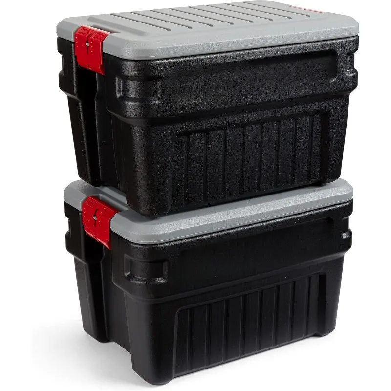 24 Gal Lockable Storage Box Pack of 2 and 16 Gal Storage Tote Pack of 3, Outdoor, Industrial, Rugged Use