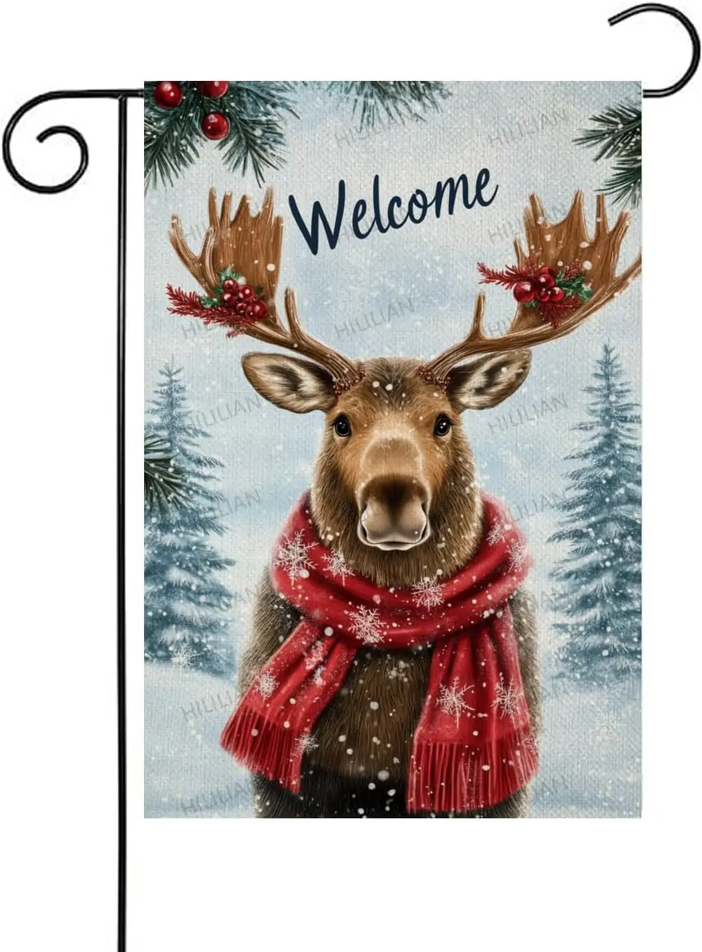 Welcome Winter Moose Garden Flag 12x18 Vertical Double Sided Farmhouse Trees Snow Christmas Holiday Outside Decorations Line zzo