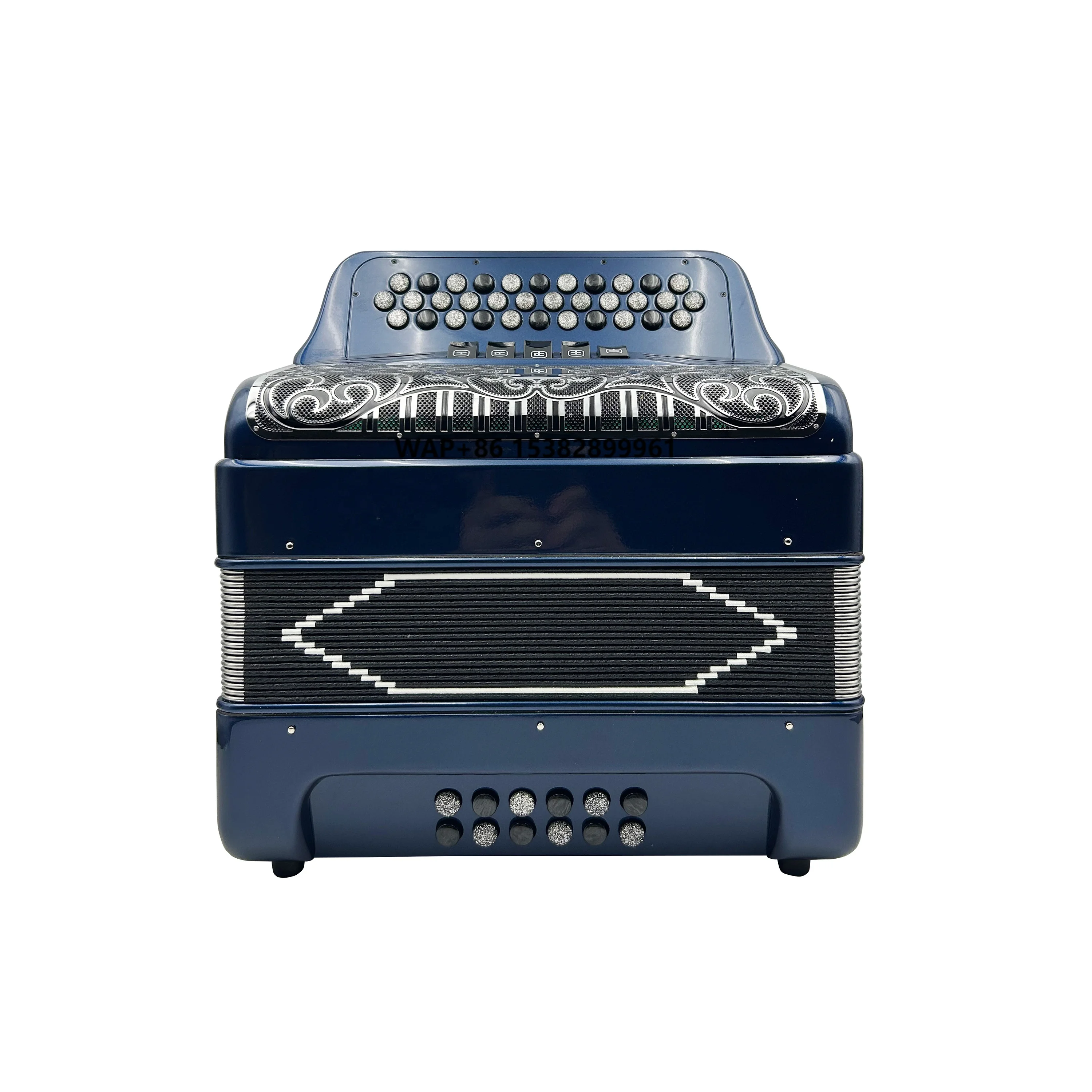 

OEM Button Accordion Instrument 34 Buttons 12 Bass 5 Registers Deep Blue Body Black Silver Grill Black Silver Buttons JB3412D