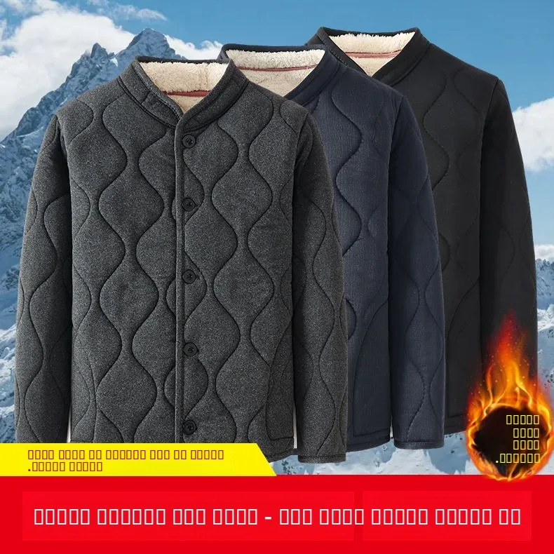 

Thiened Camel down Cotton Jaet Home Clothes for Middle-Aged And ly Men with Stand Collar Fce-Lined Winter Coat