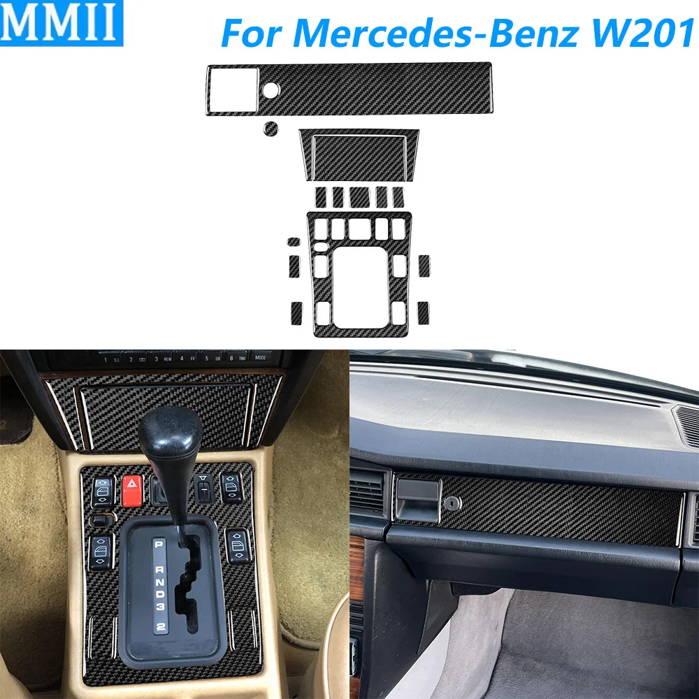 For Mercedes-Benz W201 190 190E 190D 1982-1993 Carbon Fiber Central Control Instrument AC CD Panel Set Car Accessories Sticker