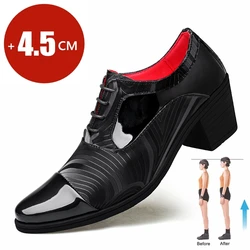 New Fashion black white Men's Dress Shoes Pointed Leather High Heel Shoes Men Height Increasing Wedding Shoes Men zapatos hombre