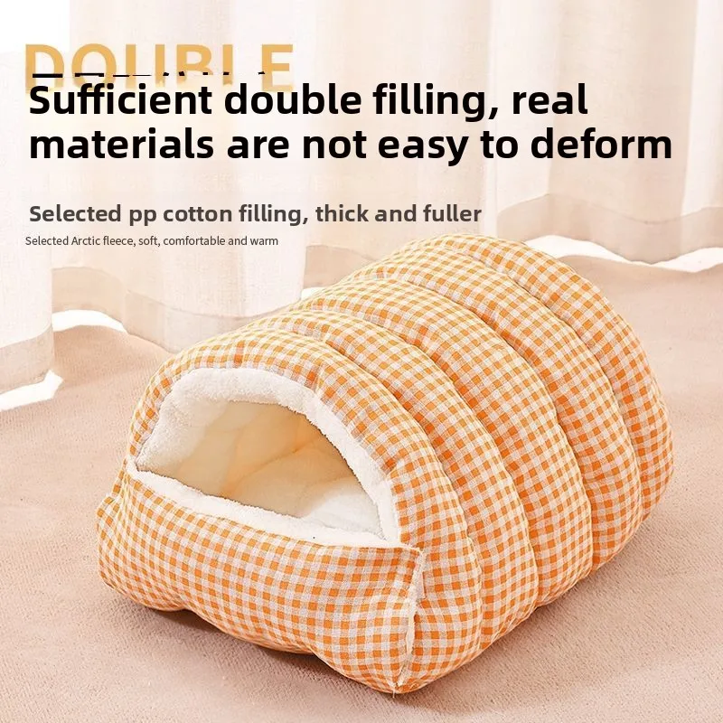 سرير قطط دافئ للشتاء، سرير أليف للقطط والكلاب الصغيرة، منزل أريكة قطيفة قابل للغسل وقابل للإزالة، سرير قطط مغلق شتوي دافئ، سرير كلب #3