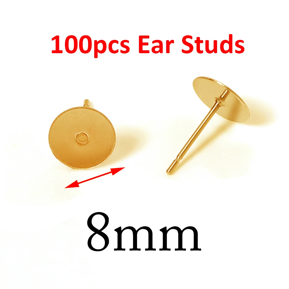 100 Stück Goldene Edelstahl-Ohrstecker 3-8mm mit Flachkopf, DIY Runde Ohrring-Rohlinge, Ohrstecker-Basen für Schmuckherstellung, Ohrring-Verschlüsse