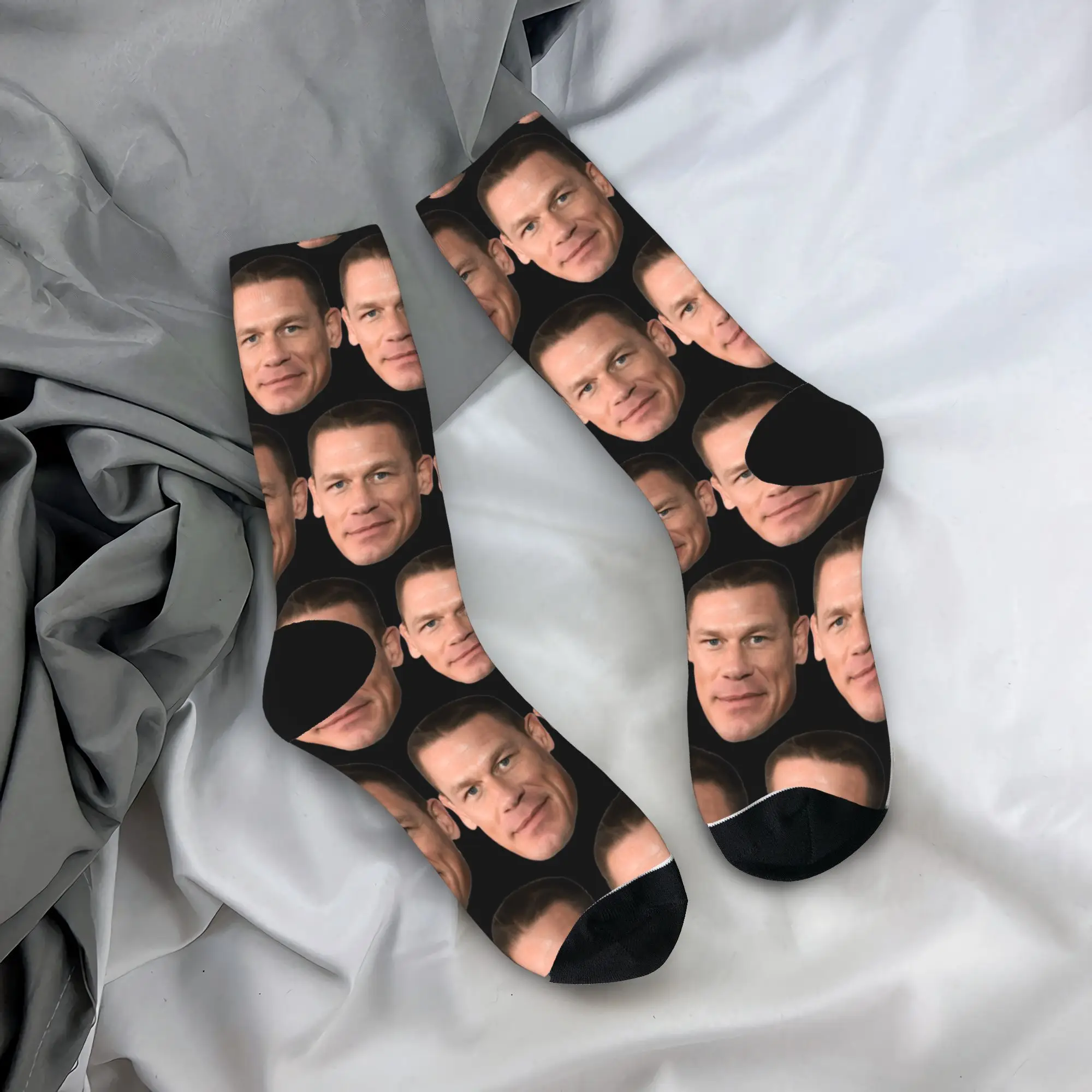 

Yellow Wrestling Stockings Cena John White Graphic Novelty Socks Autumn Anti Skid Socks Men Outdoor Sports Soft Socks