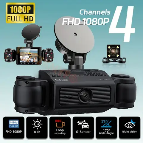 4 렌즈 자동차 DVR 1080P HD 대시 캠 자동차 카메라 3 가지 방법 비디오 레코더 전면 오른쪽 왼쪽 후면보기 카메라 차량 블랙 박스