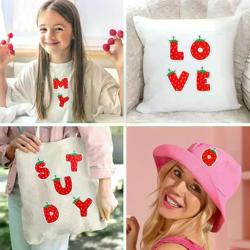 Lots/set Of Cute Strawberry English Alphabet Embroidery Patch 26 Letters Iron On Patches For Bags Clothes DIY Decoration
