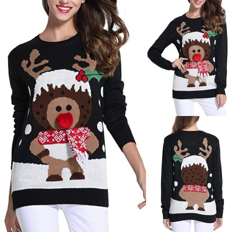 New Year Clothes Christmas Sweaters for Womens Holiday Parties Knitted Pullover Tops Simple Leisure Sweater Shirt