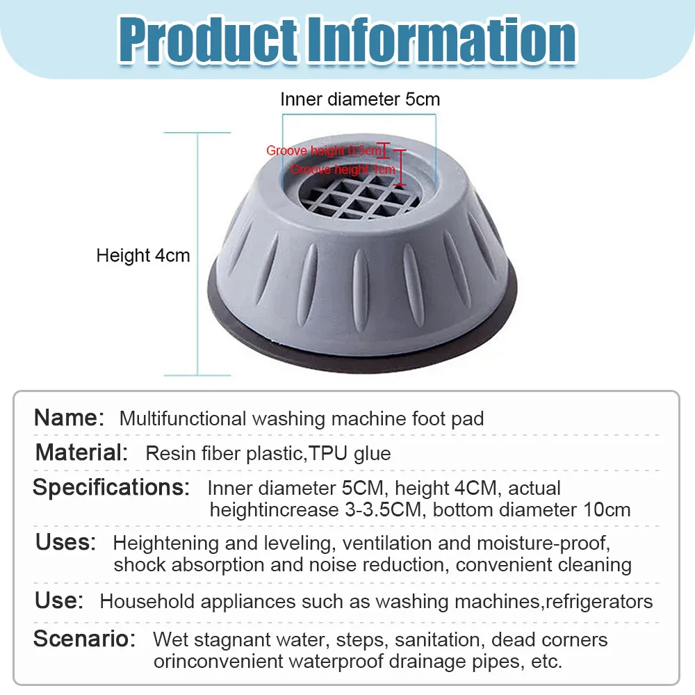 Anti-vibração Pés Pads para Máquina de Lavar, Pernas De Borracha, Slipstop, Skid Silencioso, Raiser Mat, Amortecedores De Suporte, Móveis Stand, 1