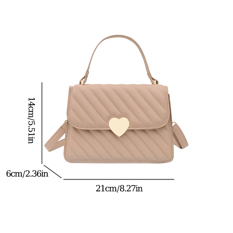 2024 Fashion PU Heart-shaped Metal Buckle Decoration Lady Handbag With Adjustable Strap Women Shoulder Bag For Commute Shopping