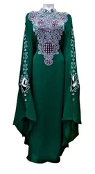 Green Women Long Dress Georgette Work Robe Farasha Party Dress Arab Dress