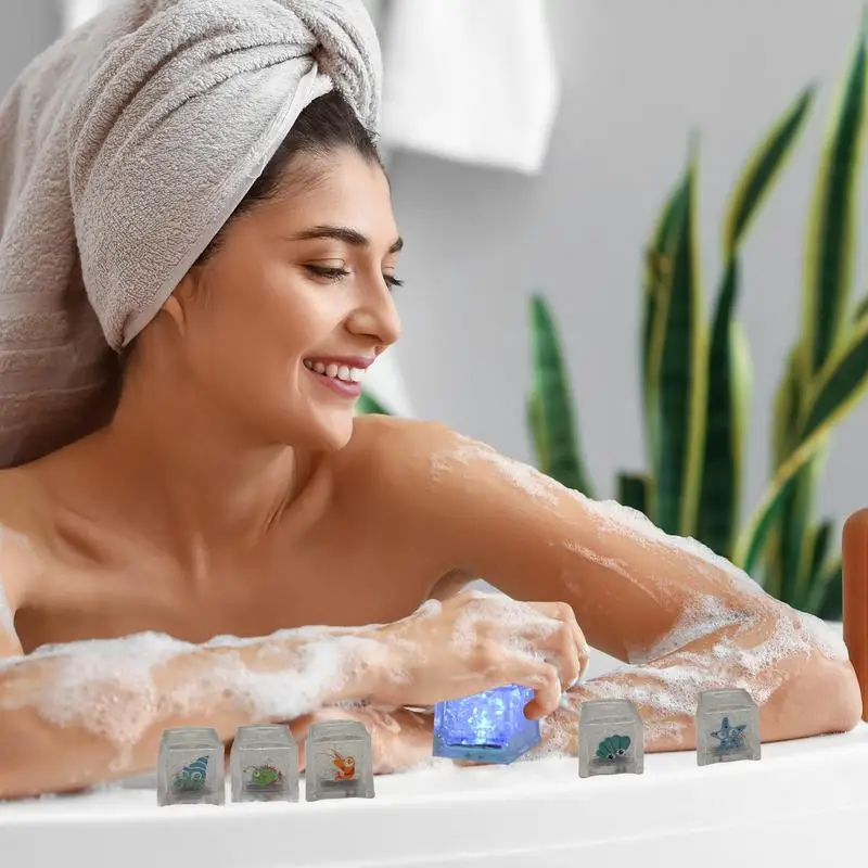 8PCS Bath Tub Light Up Cubes Multicolor Bath Glow Cubes LED Ice Cubes Water Activated Light Up Bath Cubes For Home Hotel