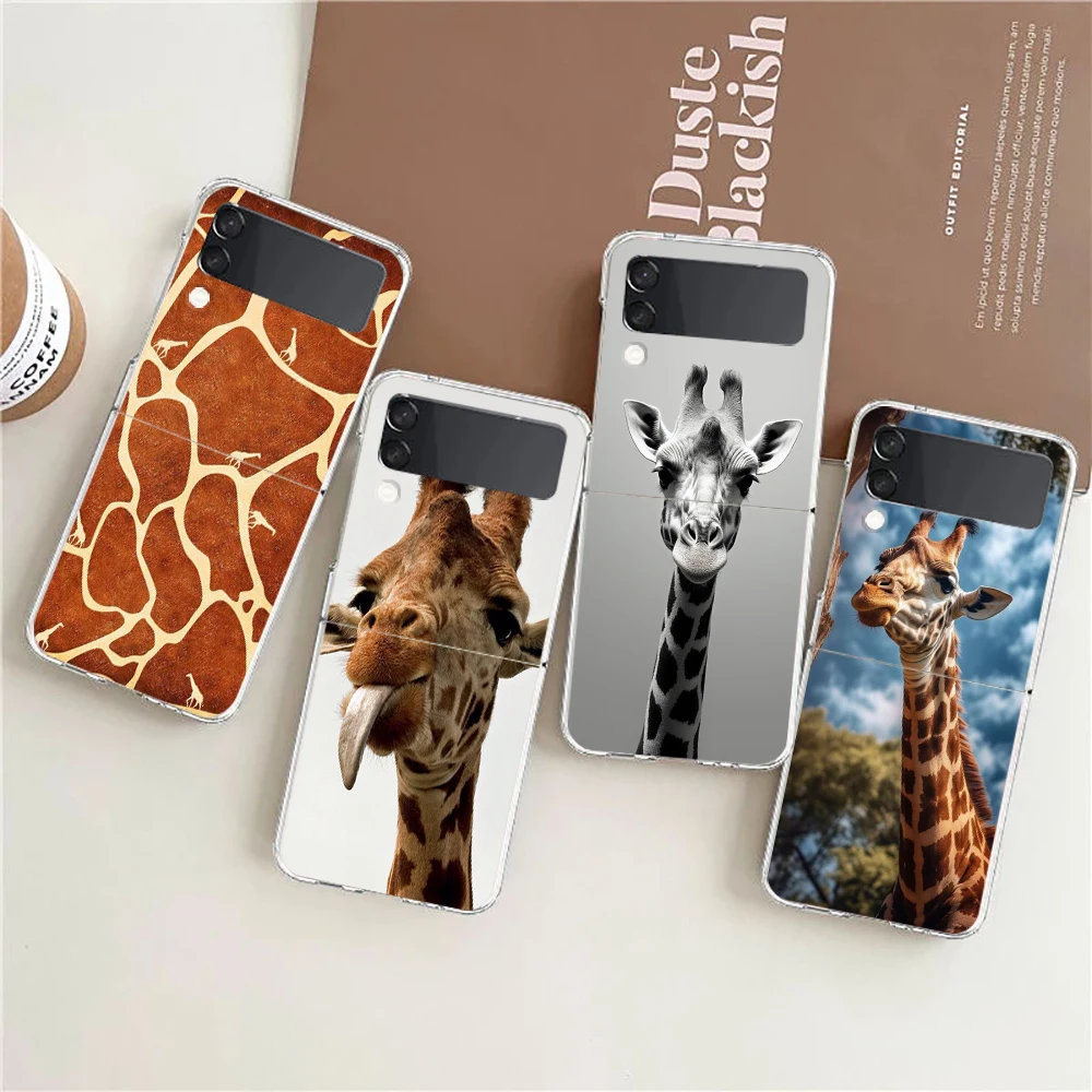 giraffe Phone Case For Samsung Galaxy Z Flip 3 4 5 Hard Folding Clear PC Bumper For Samsung Z Flip3 Transparent Back Cover