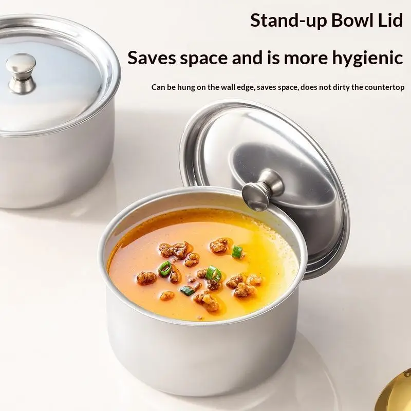 1/3/5PCS Stainless Steel Steamed Egg Bowl With Lids Ramen Rice Fruit Salad Stew Bowls Soup Cup Food Container Kitchen Tableware view 2