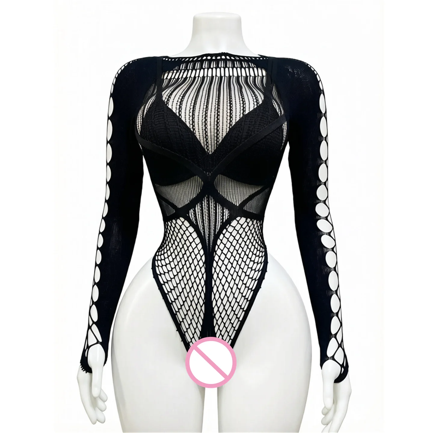 Women Bodysuit Fishing Net Top One Piece Long Sleeve Jumpsuit Sexy Erotic Lingerie Chemise For Women Bodysuits Seamless Top