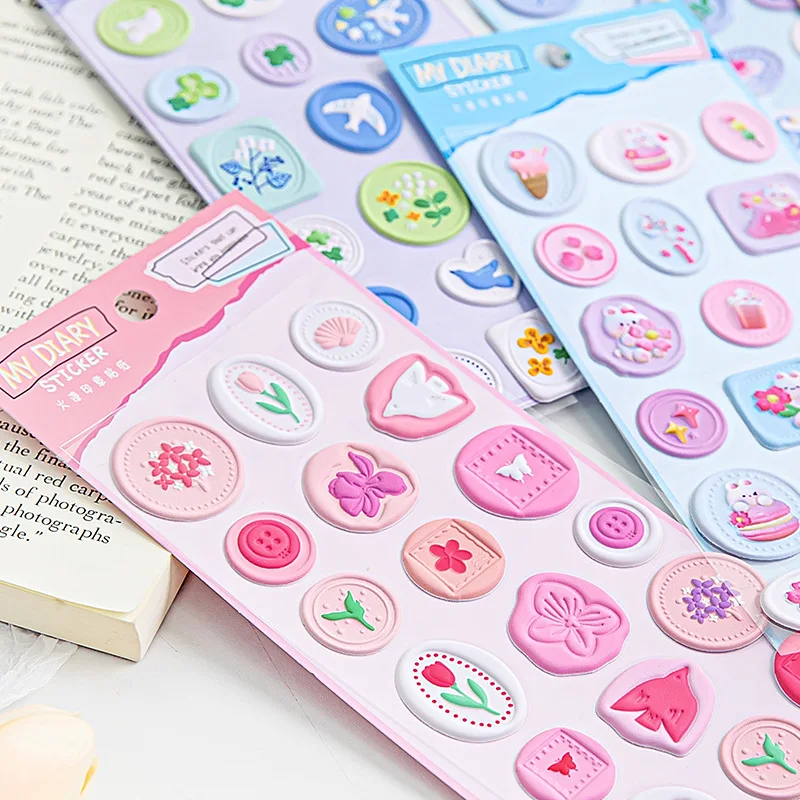 Diary Hand Book Stereo Wax Seal Cartoon Foam Mobile Phone Stickers Decorative Diary Children Stickers Planner Stickers