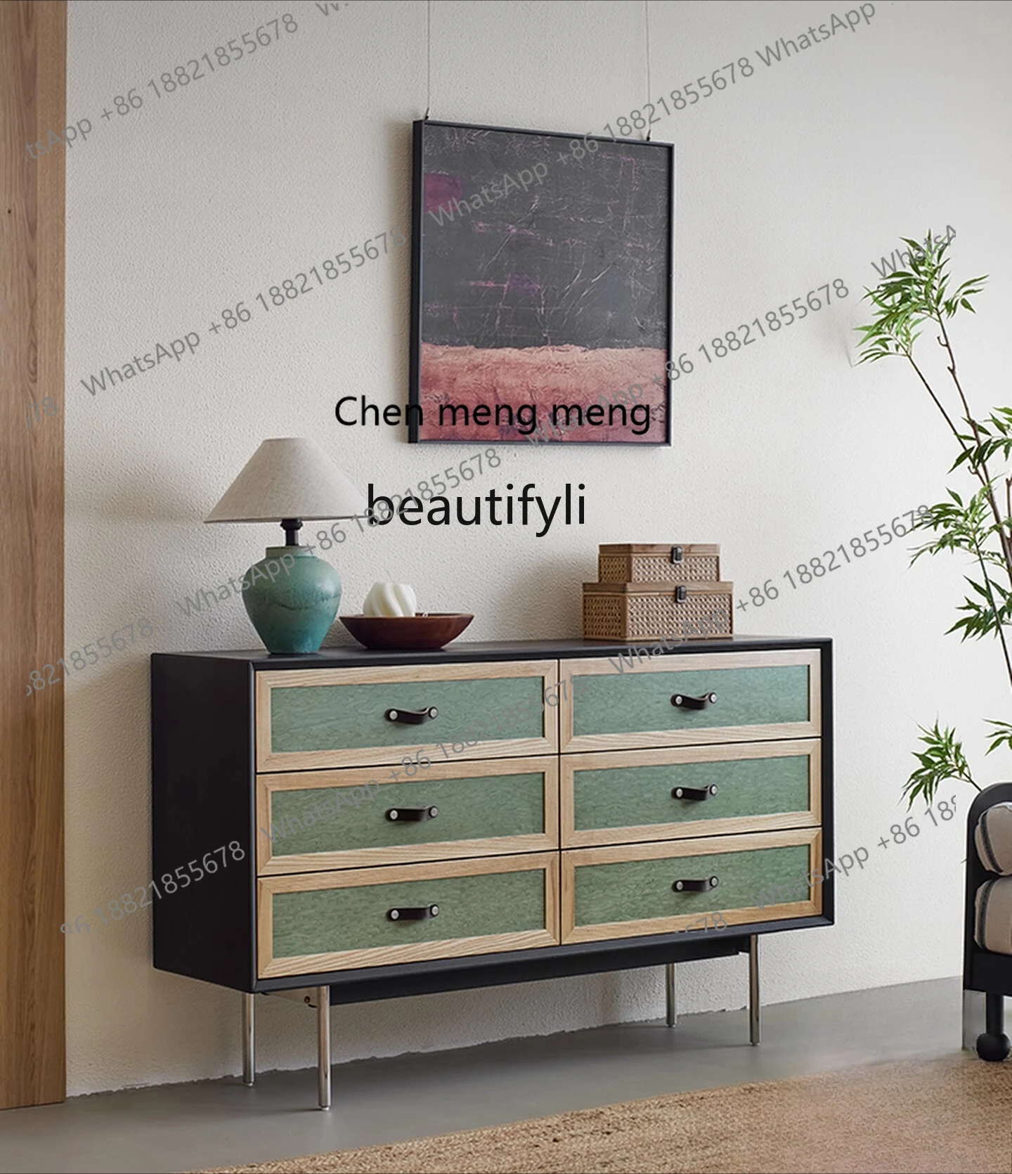 

X Solid wood six buckets, storage, side cabinet, retro bedroom, bedside living room, entrance cabinet