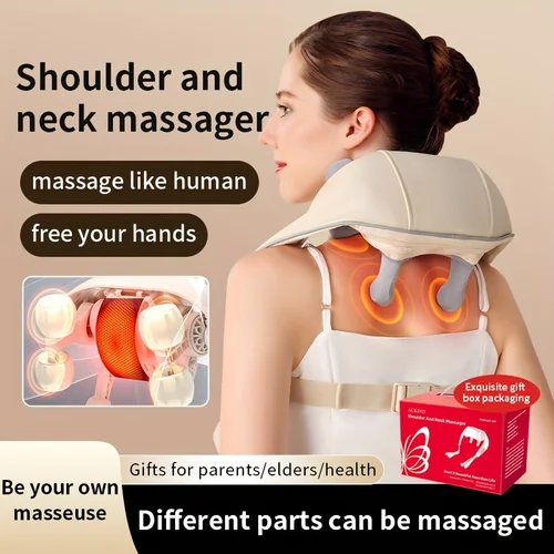 Masajeador eléctrico de cuello y espalda, almohada de masaje inalámbrica para amasar cuello y hombros, chal de masaje Trapezius para cuello, Cervical y espalda