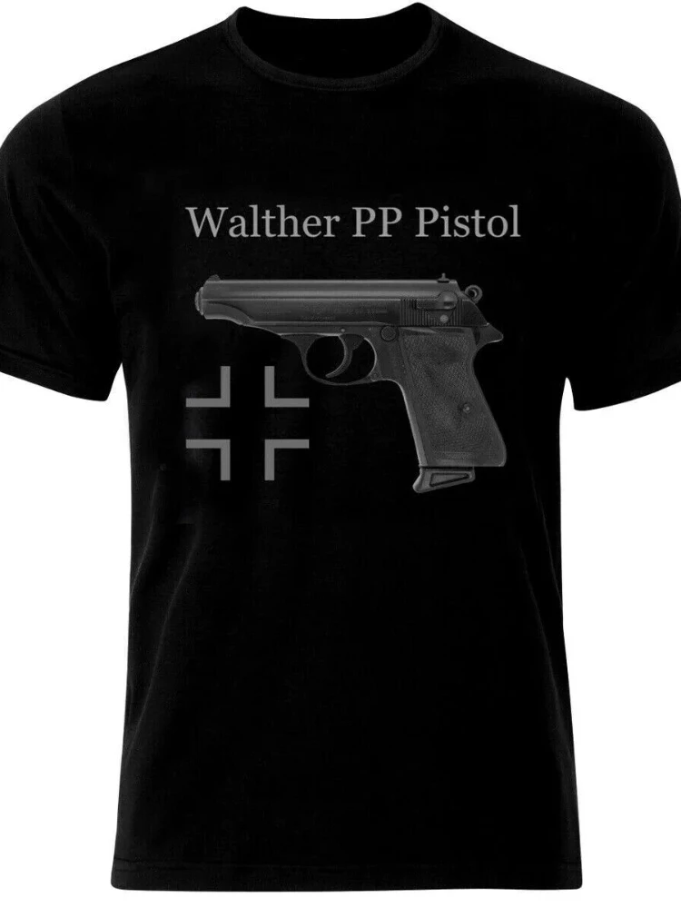 Germany Walther PP Pistol. Wehrmacht Military Handgun T-Shirt Short Sleeve 100% Cotton O-Neck T Shirt