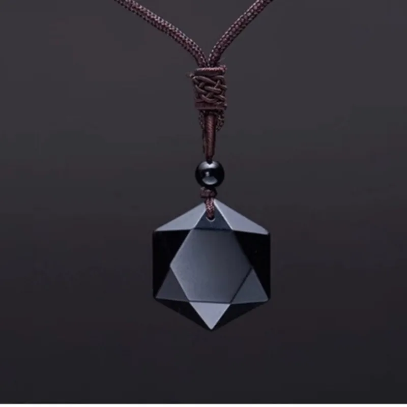 Obsidian Pendant Spiritual Swing Energy Stone Hexagram Necklace Unisex Adjustable Sweater Chain Empowering Comfortable Jewelry