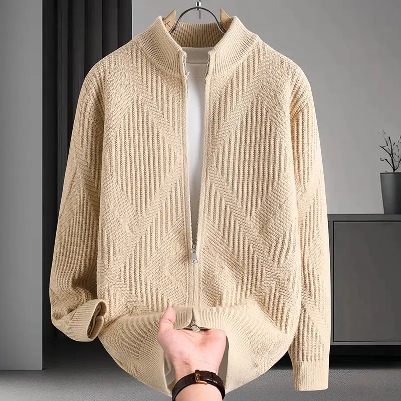 

Men's Open Cardigan Sweater Casual Jaet Stand Collar Loose Versatile Autumn Winter New Sle Knitted Top for Middle-Aged An...