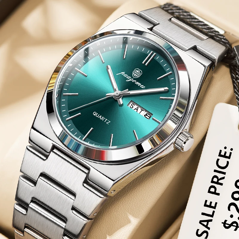 

PAAZOMU Luxury Sport Quartz Man Wristwatch Waterproof Luminous Date Week Men Watches Stainless Steel Men's Watch Male Reloj+box