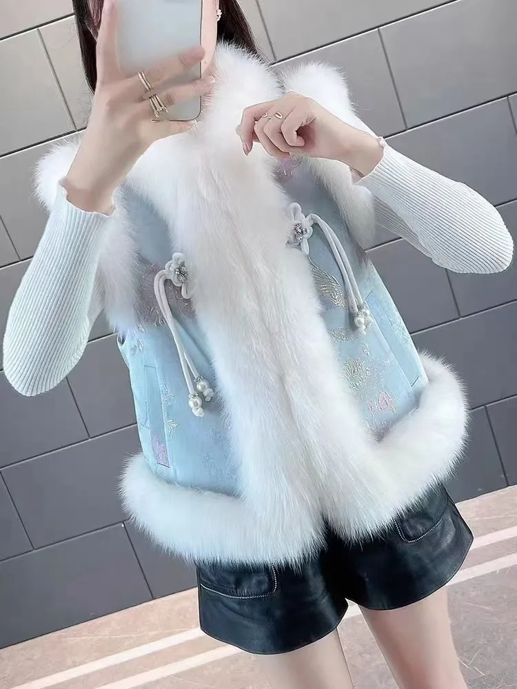 سترة صينية Sle Fur Jaet 800 جرام من الفرو الاصطناعي خفيفة الوزن للشباب ومتوسطي العمر ملابس خارجية نسائية طويلة...