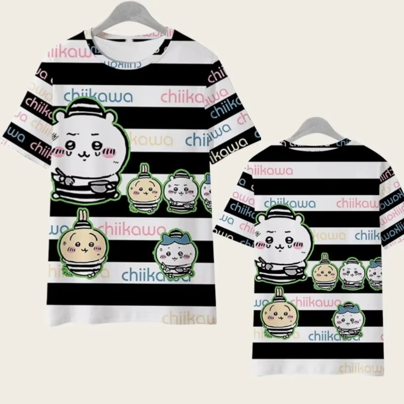 Camiseta a juego para la familia Chiikawa, estampado 3D completo, manga corta, conjunto para padres e hijos, camisetas holgadas casuales de verano para hombres, mujeres y niños.