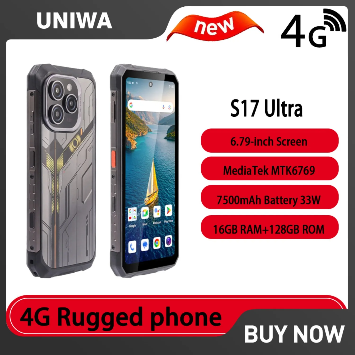 UNIWA S17 Ultra 4G ATEX Rugged Smartphone Android 14 MTK6769 6.7'' 6GB+128GB 48MP Camera Smart Phone 7500mAh 33W Night Vision NFC