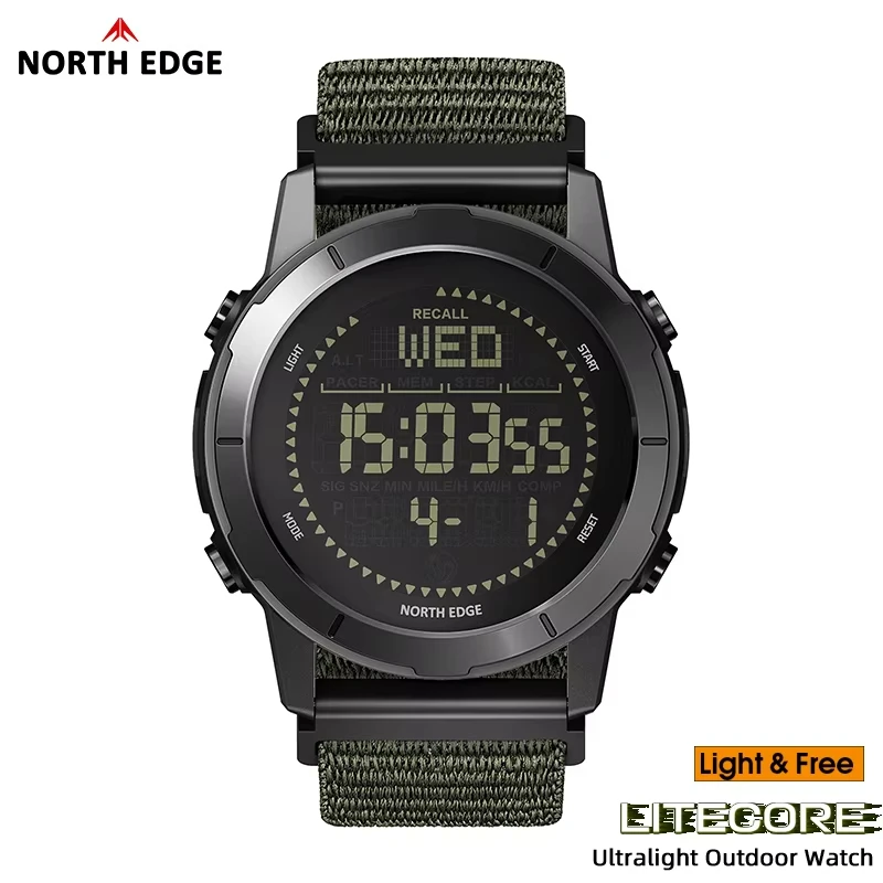NORTH EDGE 2026 LITECORE Men's Digital Watch Sports Super Light Outdoor Compass Pedometer Waterproof 50M Electronics Wristwatch